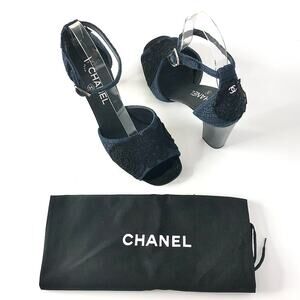 NEW Chanel Interlocking CC Logo Floral Lace Platform Sandals 40